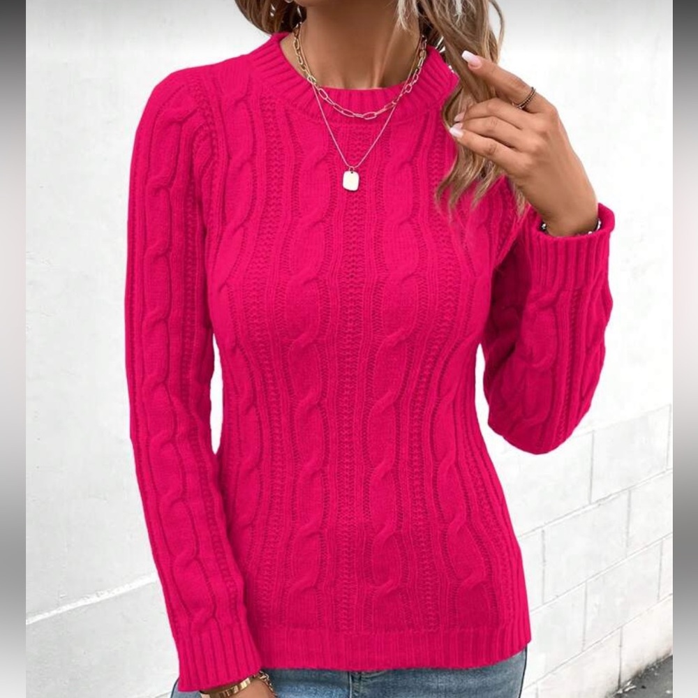 Hot Pink Cable-Knit Sweater